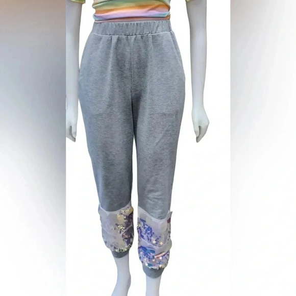Rehab Grey Joggers Opal Hued  Sequins High Rise Size Medium - Picture 2 of 12